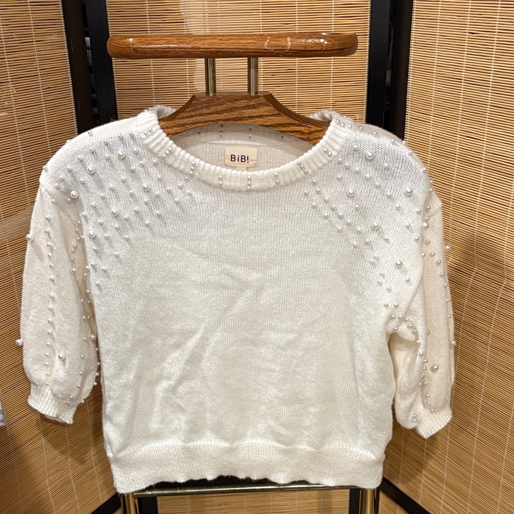 BiBi Cream Sweater with Pearl Accents